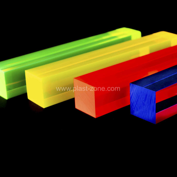 barre quadrate colorate fluo giallo verde blu e rosso in plexiglass metacrilato pmma